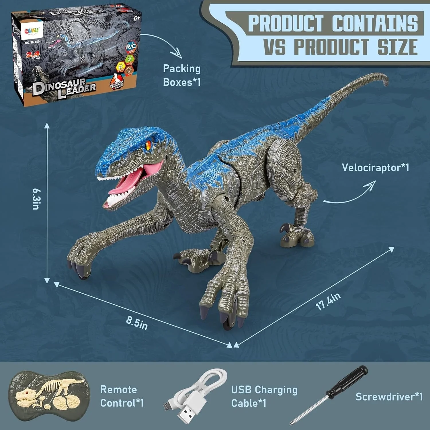 Remote Control Dinosaur with Sound Realistic Velociraptor Toy - Image 5